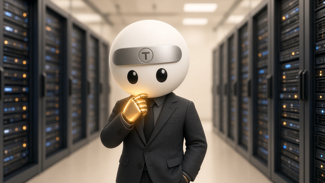 Agent Desk agent thinking in a server room